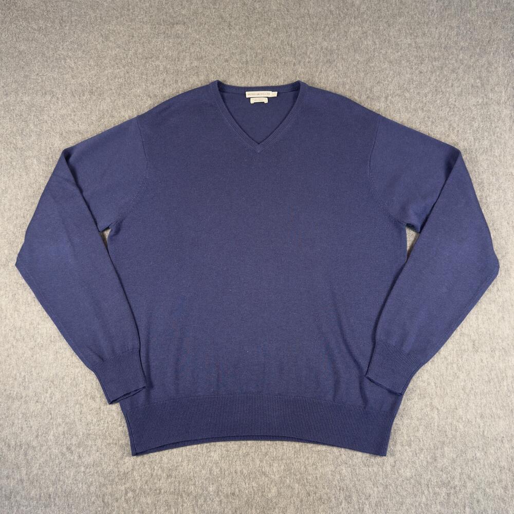 Peter Millar Sweater Mens Large Blue V Neck Silk Cotton Cashmere Knit